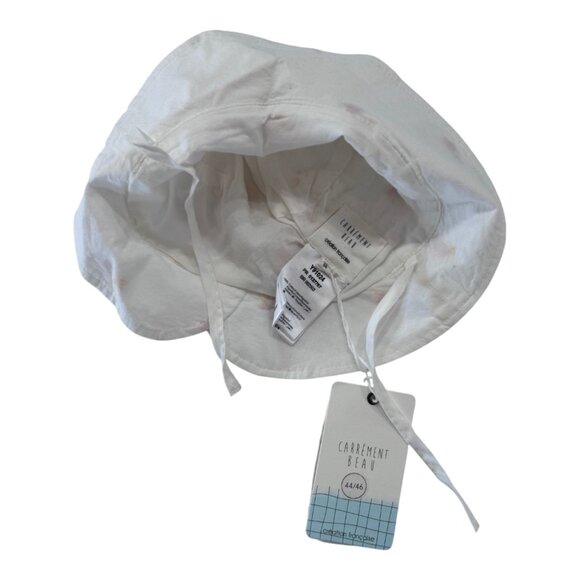 CARREMENT BEAU - SUN HAT - COTTON -  WHITE/PINK WITH EMBROIDERIES - NWT - Picture 3 of 3